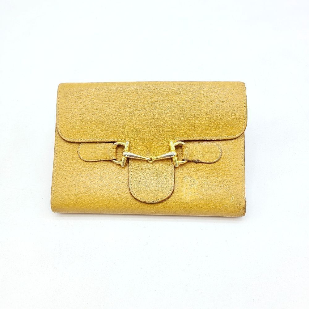 Gucci Mustard Yellow Leather Bifold Wallet with Gold Horsebit